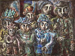 Figuras do circo. Angel Sevillano. 1970. Óleo sobre taboa.